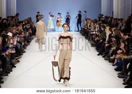Kyiv, Ukraine - February 7, 2017: Models Walk The Runway During Fashion Show By Rybalko Autumn/winte