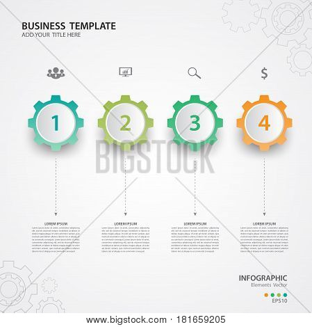 Infographic Templates for Business Vector Illustration web design banner Gear background circles icon template presentation abstract elements of graph 4 steps options.