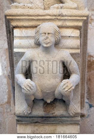 KORCULA, CROATIA - NOVEMBER 09: The sculpture, decoration on the St Mark s Cathedral in the historic city Korcula at the island Korcula in Croatia on November 09, 2016.