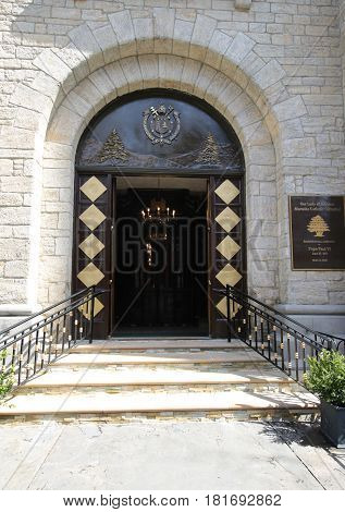 BROOKLYN, NEW YORK - APRIL 11, 2017: Our Lady of Lebanon Maronite Catholic Cathedral in Brooklyn Heights neighborhood, New York