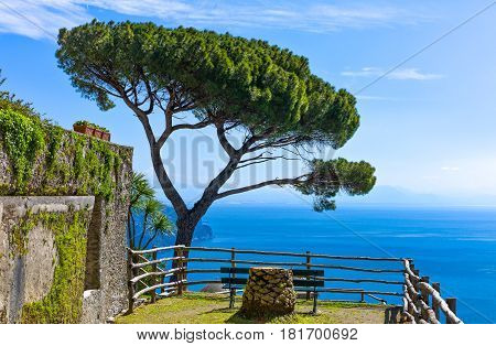 Italy, Amalfitana Coast, Ravello, view on the sea from Villa Rufolo garden