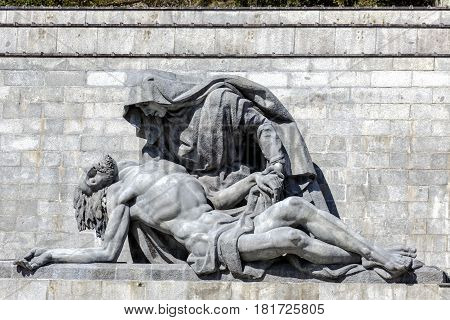 Sculptures by Juan de Avalos in cross Valley of the Fallen Valle de los Caidos Madrid spain