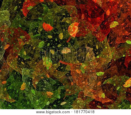 An abstract computer generated modern fractal design on dark background.  Autumn fabric texture