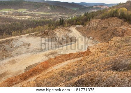 Way in stone quarry. View of stone quarrying in the Czech Republic