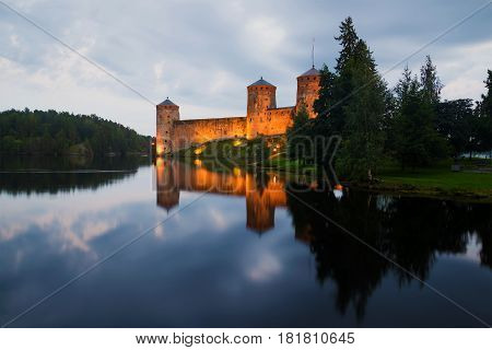 August twilight at the Olavinlinna fortress. Savonlinna, Finland