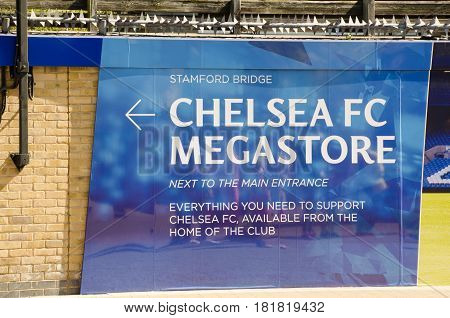 Chelsea London United Kingdom - 8 April 2017: Chelsea megastore flag