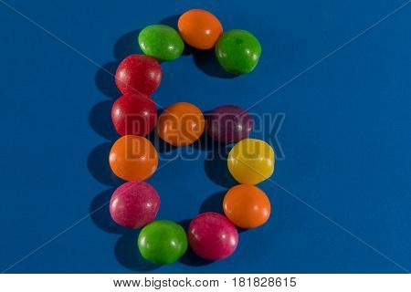 Image of colorful and tasty candies skittles figue six postcard