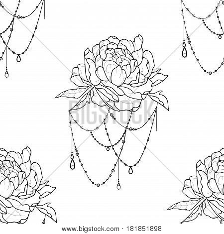 Seamless beautiful pattern of flowers on white background.