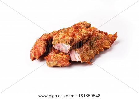 balyk on a white background. dried meat. beef, pork