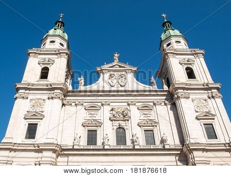 Famous Salzburg Cathedral (Salzburger Dom) at Domplatz Salzburg Land Austria