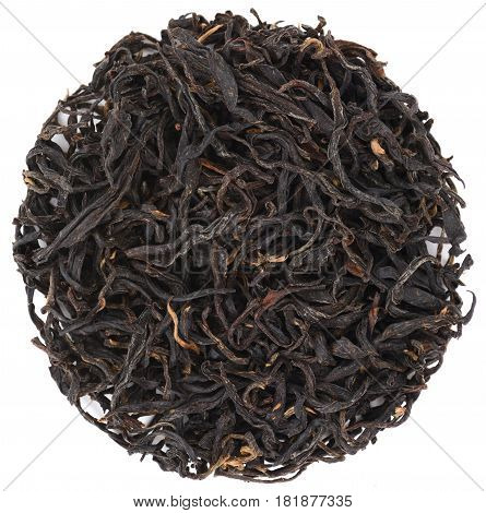 High Mountain Ai Lao Black tea round shape isolated overhead view