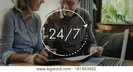 24/7 all day all night icon illustration