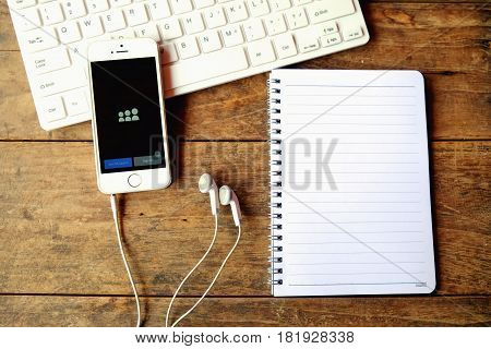 CHIANGMAI THAILAND -April 14 2016:Apple iphone displaying Myspace application.