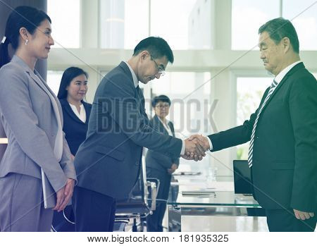 Photo Gradient Style with Business Partners Introductionary Handshake Bow