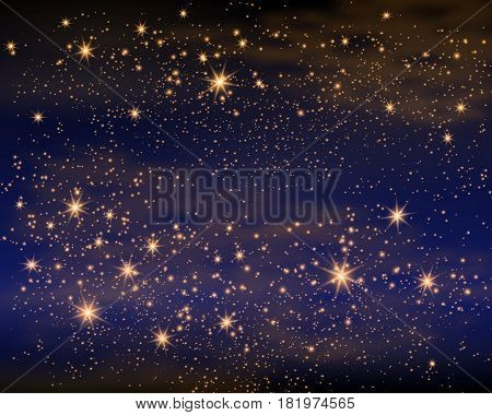 Magic Space. Fairy Dust. Infinity. Abstract Universe Background. Blue Gog and Shining Stars. Vector illustration.