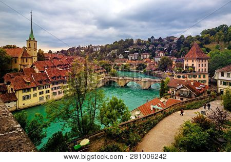 Bern, Capital City Of Switzerland, Unesco World Culture Heritage Site, View Of The Red Tiled Roofs O
