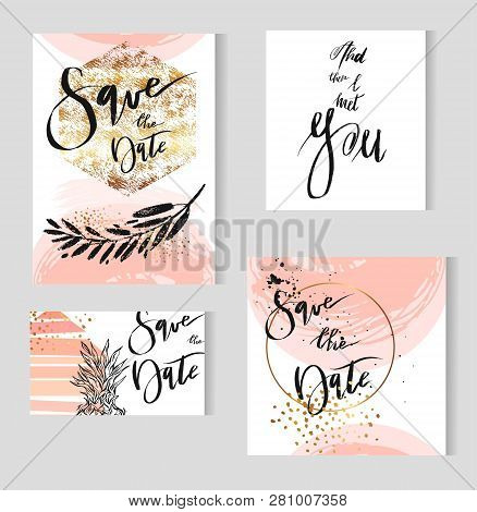 Set Of Perfect Wedding Templates In Golden, Pastel, Black And White Colors.ideal For Save The Date, 
