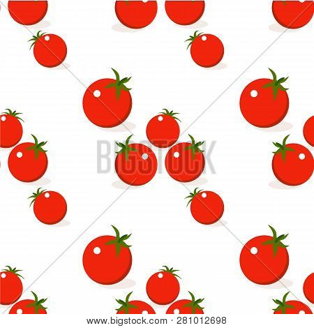 Tomato Seamless Pattern On White Background. Flat Design Red Tomato Design Element Stock Vector Illu