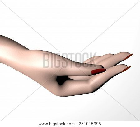 3 D Illustration Of Human Femile Empty Hand With Red Manicure With Copy Space Isolated On White