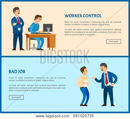 Bad Job And Worker Control Vector Web Pages, Unsatisfied Boss Claiming Frustrated Manager By Imprope