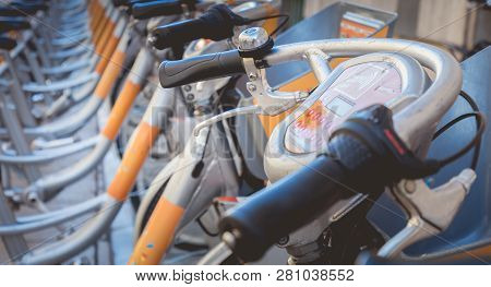Montpellier, France - January 2, 2019: Velomagg Bike Sharing City Bikes For Rental In Montpellier. B