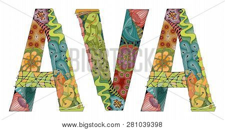 Female Name Ava. Vector Decorative Zentangle Object