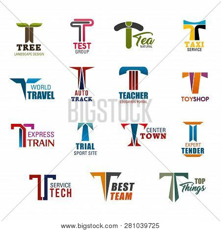 Letter T Corporate Identity Icons For Business Industries. Tree And Test Group, Tea And Taxi, Travel