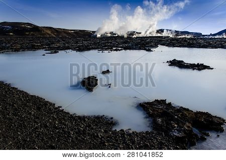 The Blue Lagoon, A Geothermal Lake Rich In Minerals, Lies On The Reykjanescany Peninsula In The Sout