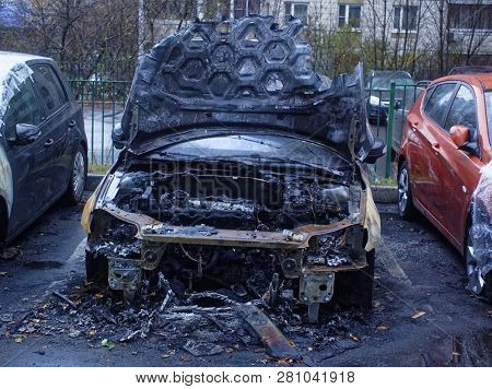 Burnt Cars In The Yard In The Morning, Moscow