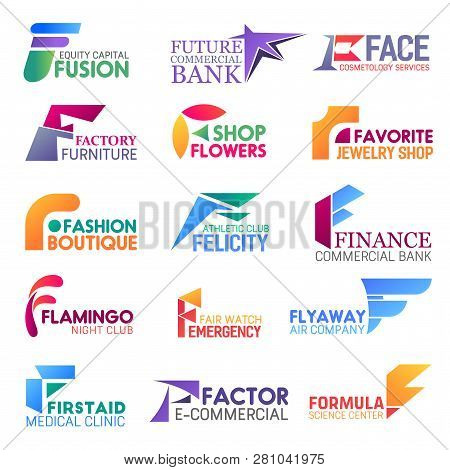 Corporate Identity Letter F Business Icons. Vector Finance And Beauty, Furniture And Floristry, Jewe