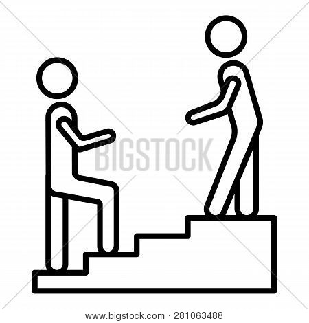 Man Stairs Hand Help Icon. Outline Man Stairs Hand Help Vector Icon For Web Design Isolated On White