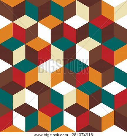 Seamless Pattern Of Colored Cubes. Endless Multicolored Cubic Background. Cube Pattern. Cube Vector.