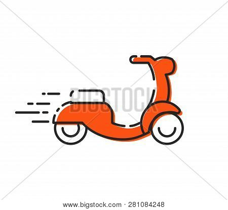 Isolated Vector Moped Icon. Outline Scooter Mbe On White Background. Two Wheel City Transport