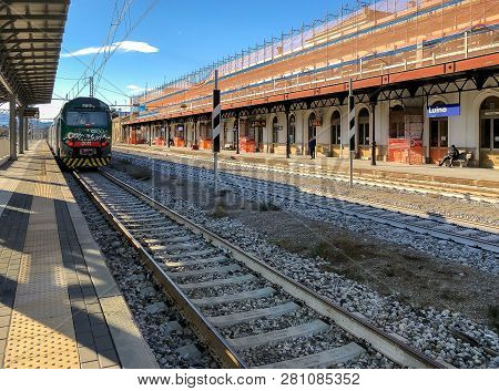 Luino, Varese, Italy - January 28, 2019: Trenord Locomotive At Luino Railway Station, Is A Border Ra