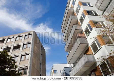 Swedish Multi-stories Residential Buildings Low Angel View.