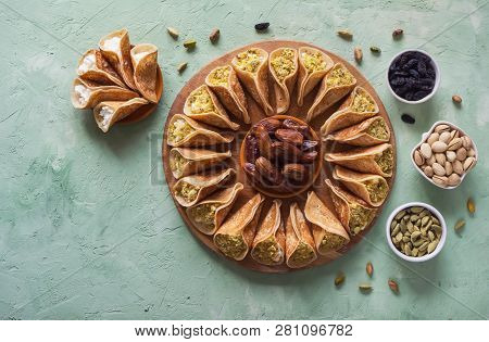 Baghrir Moroccan Pancakes. Arabic Pancakes With Dates.