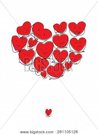 Handdrawn Vector Grunge Hearts Set, Valentine Day Illustration