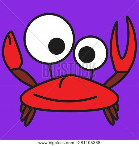 Crab In Cartoon Style. On Color Background, Vector Illustration