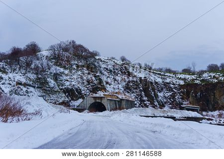 Beautiful Winter Landscape With Winter Forest Under The Snow , Powder Snow On A Road In, Hokkaido Ja
