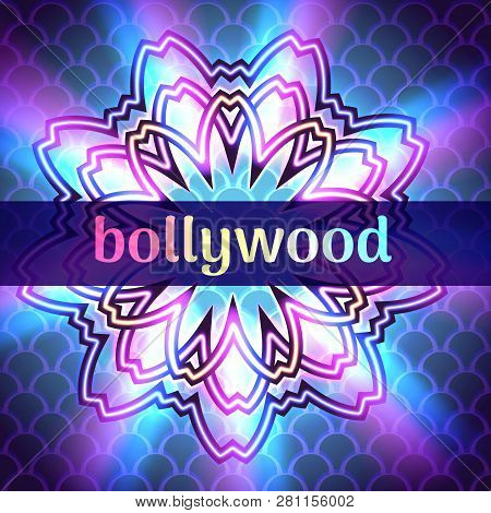 Vector Illustration Of Template Advertisement Bollywood Banner On Mandala Round Ornament Background,