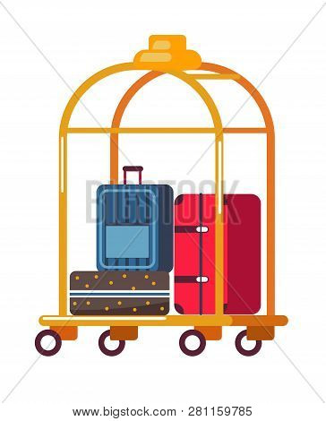 Baggage Or Luggage Suitcases On Golden Cart Hotel