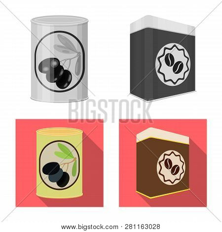 Vector Design Of Can And Food Logo. Set Of Can And Package Vector Icon For Stock.