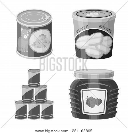 Vector Illustration Of Can And Food Icon. Set Of Can And Package Stock Vector Illustration.