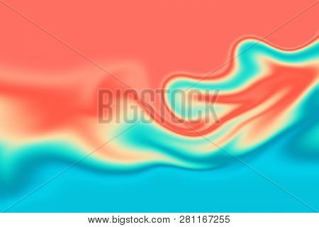 Coral And Blue Abstract Marble Background. Living Coral, Color Of The Year 2019