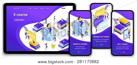Website Template Landing Page Isometric Concept Search For The Best E-courses, Online Learning Proce