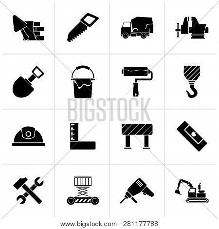 Black Building And Construction Tools Icons - Vector Icon Set