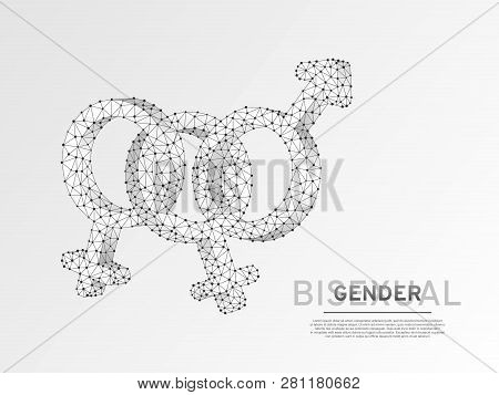 Bisexual Pride, People Symbol. Wireframe Digital 3d Illustration. Low Poly, Man And Two Women Bisexu
