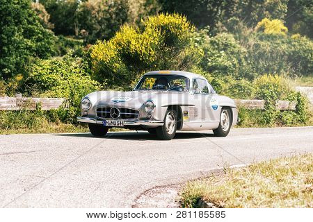Pesaro Colle San Bartolo , Italy - May 17 - 2018 : Mercedes-benz 300 Sl CoupÉ (w198) 1955 On An Old 