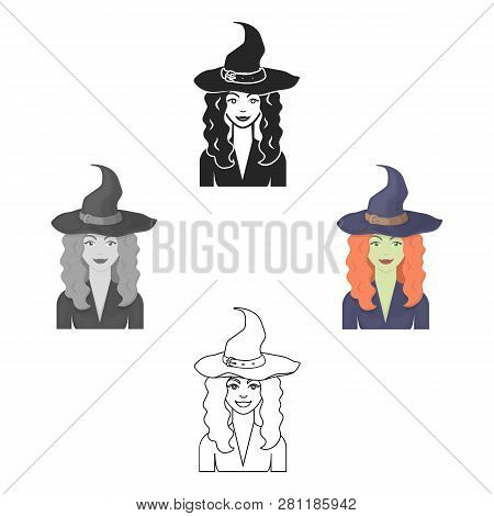 Witch Icon In Cartoon Style Isolated On White Background. Black And White Magic Symbol Stock Vector 