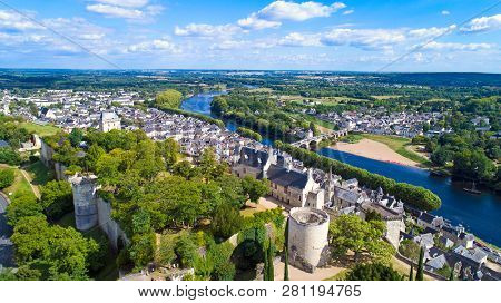 Aerial View On Chinon City And Castle In Indre Et Loire, France